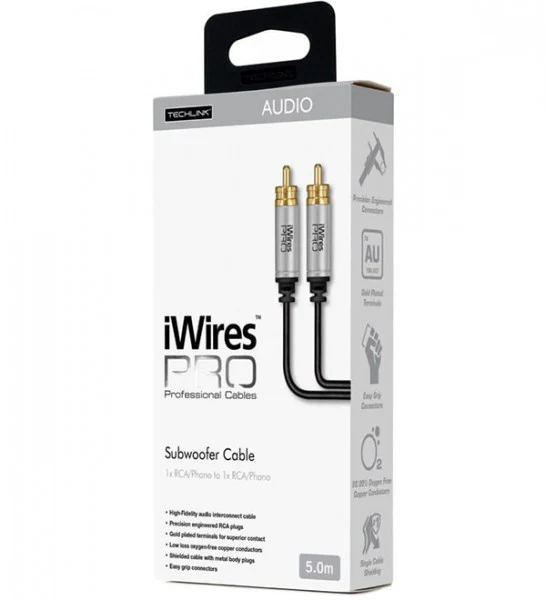 Techlink 711055 iWires PRO High-Fidelity Subwoofer Cable 1 RCA to 1 RCA - 5 metres - Image 2