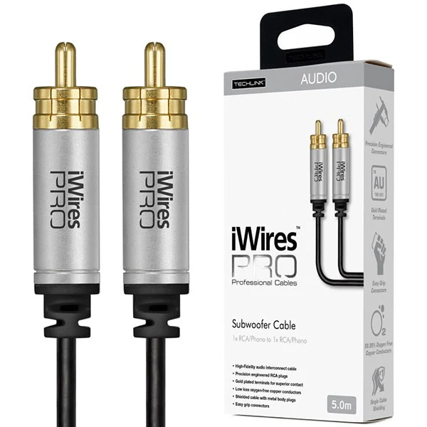 Techlink 711055 iWires PRO High-Fidelity Subwoofer Cable 1 RCA to 1 RCA - 5 metres - Image 3