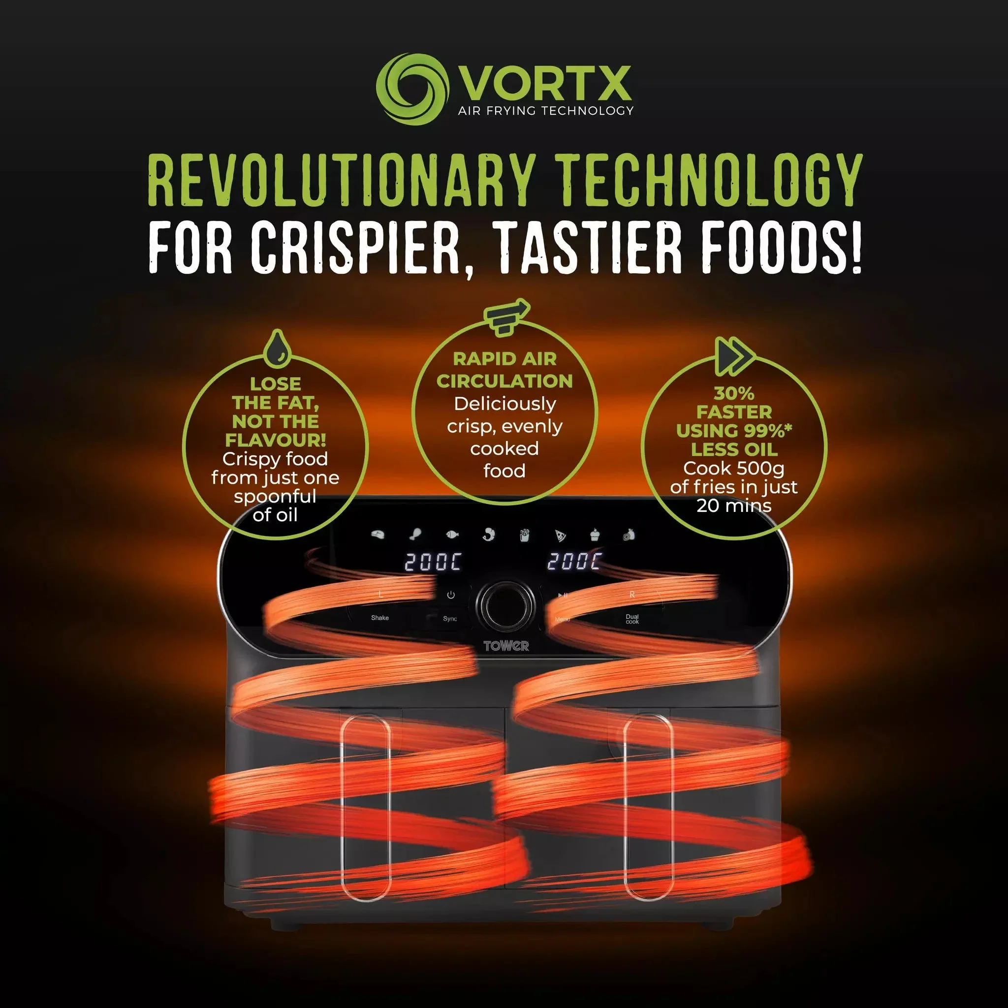 Tower T17138 Vortx Elite 10.4L Dual Basket Air Fryer Grey - Image 6
