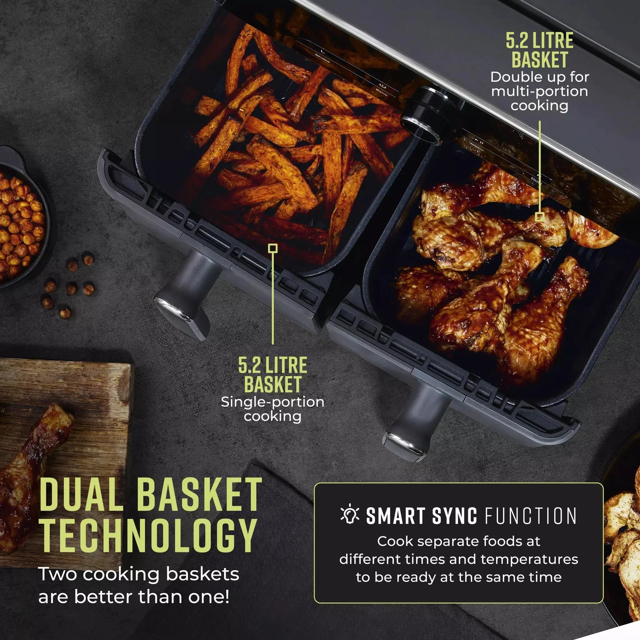 Tower T17138 Vortx Elite 10.4L Dual Basket Air Fryer Grey - Image 8