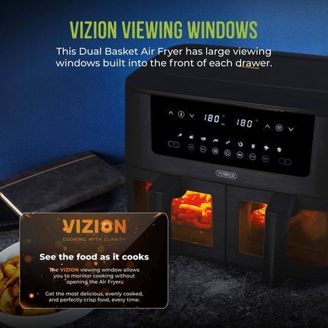 Tower T17151 Vortx Vizion 8L Digital Dual Basket Air Fryer Black - Image 4