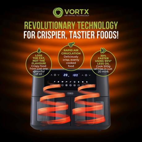 Tower T17151 Vortx Vizion 8L Digital Dual Basket Air Fryer Black - Image 7