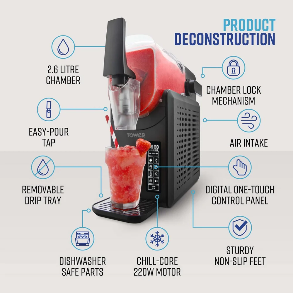 Tower T19058 Slushie Fusion 2.6 Litre 5-in-1 Frozen Drinks Maker - Black - Image 9