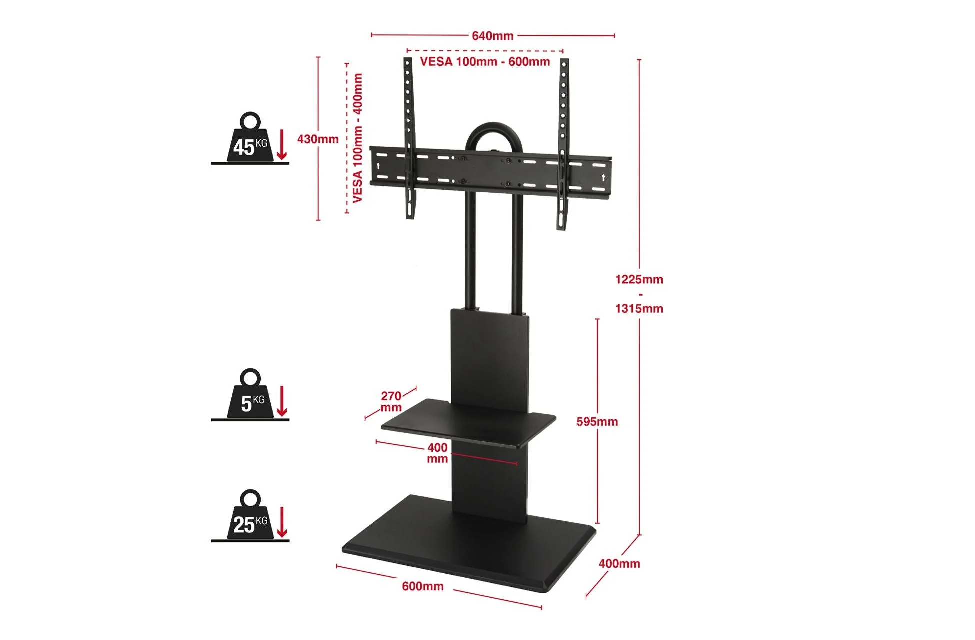 TTAP FS2 Floor Pedestal TV Stand for 32 to 65 Inches TVs Black - Image 5
