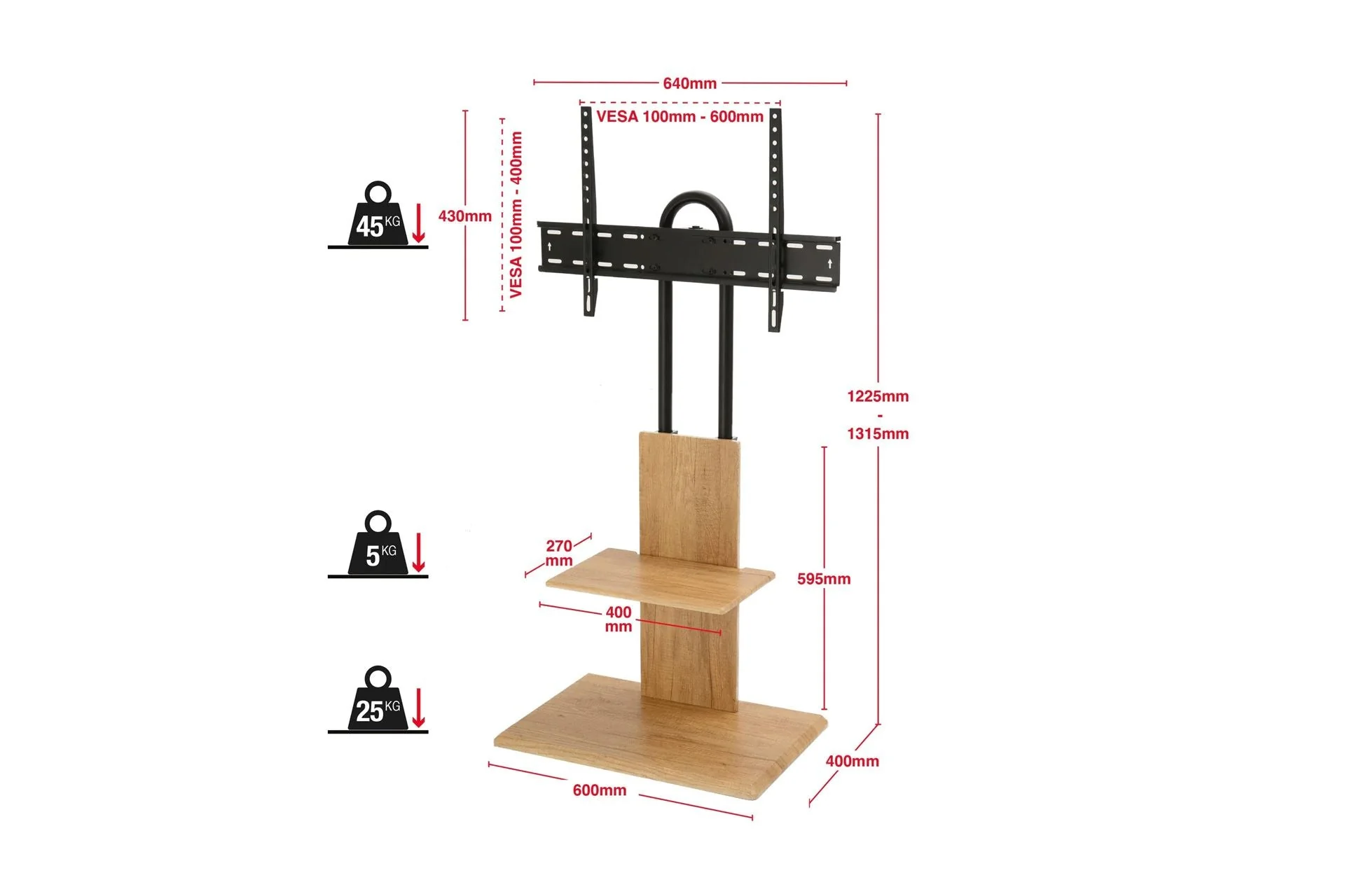 TTAP FS2 Floor Pedestal TV Stand for 32 to 65 Inches TVs Oak - Image 4