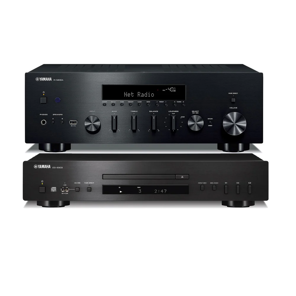 Yamaha R-N600A Network Stereo Receiver and CD-S303 CD Player Black HiFi Package